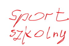 Obraz przedstawiający czerwony napis na białym tle. Treść napisu "sport szkolny"